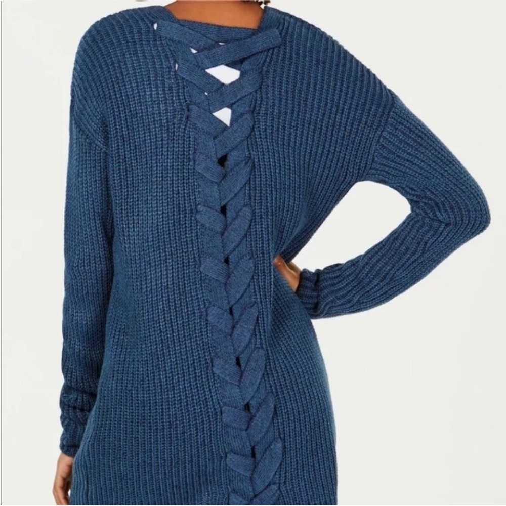 Planet Gold Navy Sweater with Braided Back 1X EUC
